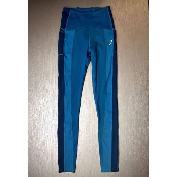 Gymshark Blue Tonal Block Leggings Athletic Size Small Used - Picture 1 of 6